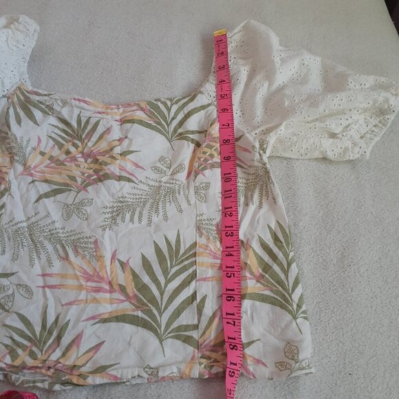 June & Hudson Women's Size L White Tropical Linen Blend Eyelet Off Shoulder Top - Picture 11 of 12
